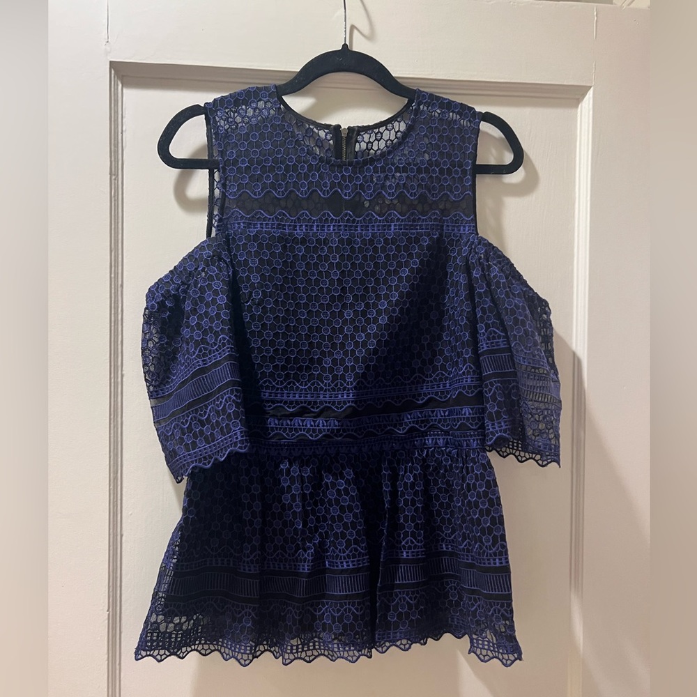 Parker Cold-shoulder Peplum Top in Ultraviolet | Color: Blue, Black | Size: M